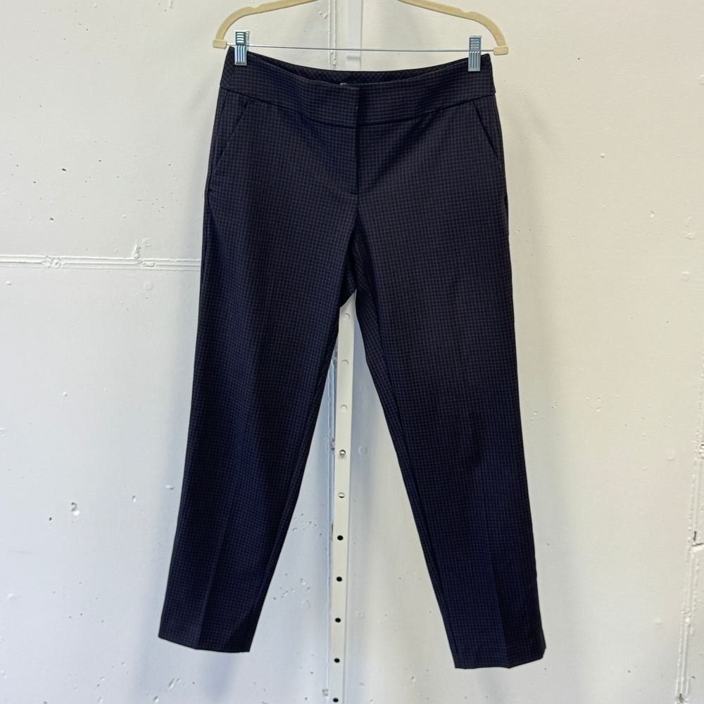 Ann Taylor LOFT Julie Ankle Pants Navy Burgundy Micro Check Plaid Size 4
